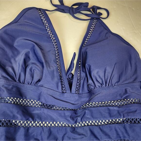 Tempt Me New Navy Blue One Piece Swimsuit Bathing Suit Halter Size L - Picture 8 of 13